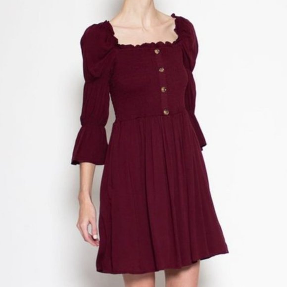 Pink Lily Dresses & Skirts - *SOLD* PINK LILY Burgundy Marie Sleeve